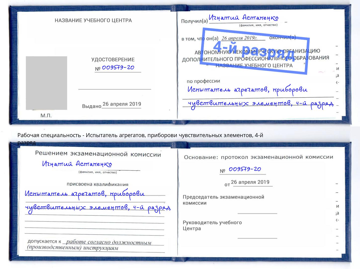 корочка 4-й разряд Испытатель агрегатов, приборови чувствительных элементов Верхняя Пышма