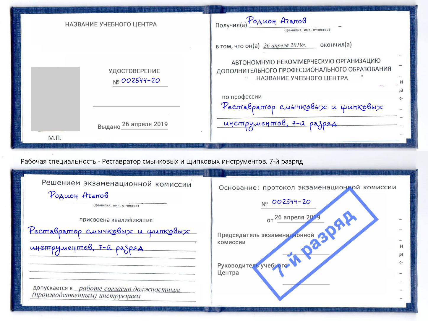 корочка 7-й разряд Реставратор смычковых и щипковых инструментов Верхняя Пышма