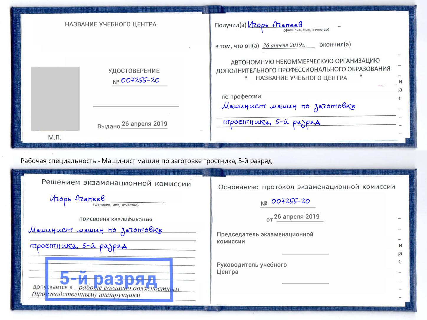 корочка 5-й разряд Машинист машин по заготовке тростника Верхняя Пышма