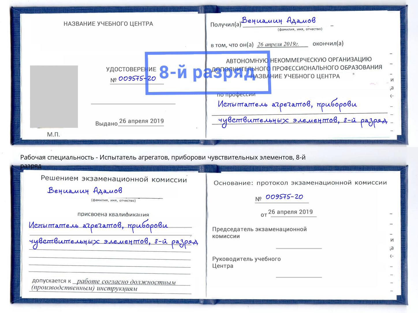 корочка 8-й разряд Испытатель агрегатов, приборови чувствительных элементов Верхняя Пышма